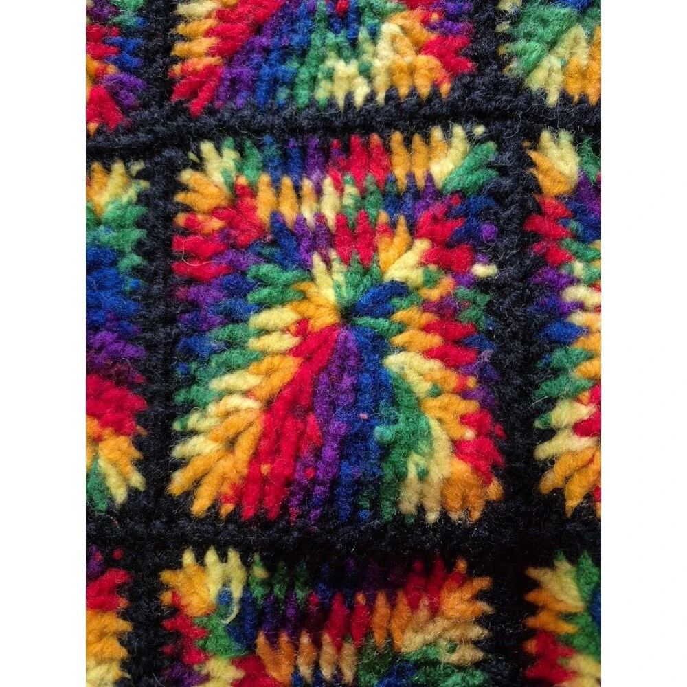 Granny Square Blanket Afghan Black Multicolor 45